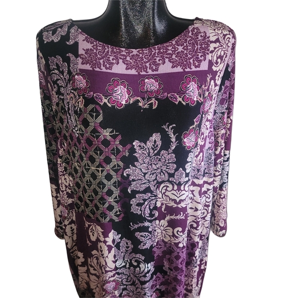 Chico's Royal Damask Purple and Black Shift Dress 16 - Picture 2 of 7